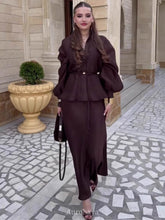 V-Neck Waist-Cinching Cardigan & High-Waist Skirt 2-Piece Set